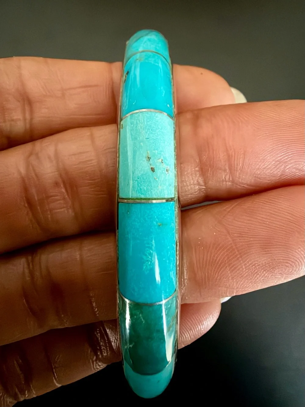 VINTAGE JAY KING (DTR) STERLING SILVER GENUINE TURQUOISE INLAY BANGLE BRACELET